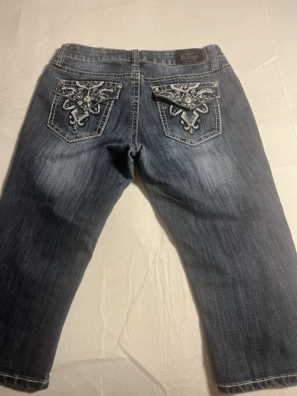 Love Indigo Premium Womens 8P Petite Blue Denim Capri Cropped Stretch Jeans